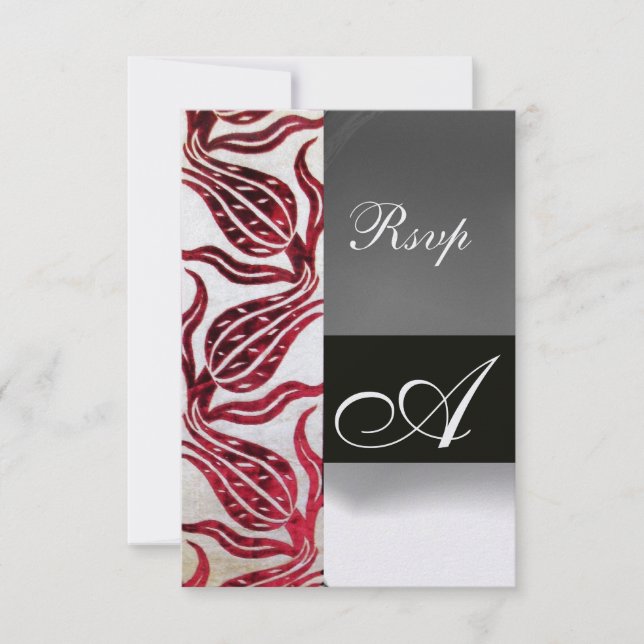 RED VELVET TULIPS MONOGRAM Burgundy White Ice RSVP Card (Front)