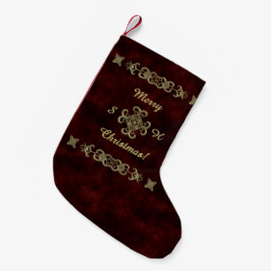 Red Velvet With Golden Ornament Small Christmas Stocking