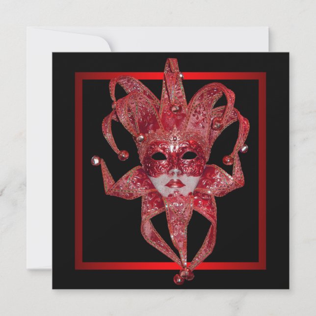 Red Venetian Mardi Gras Mask Masquerade Party Invitation (Front)
