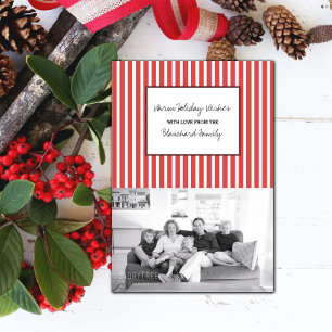 Red Vertical Festive Stripes Holiday Photo Invitation