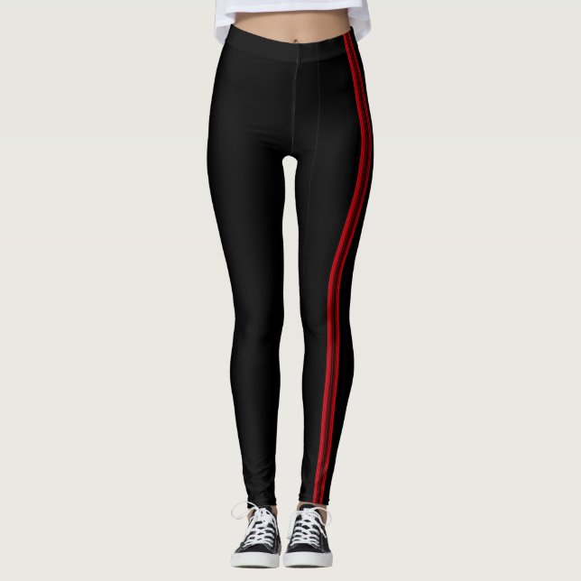 Red Vertical Lines Over Black Leggings (Front)