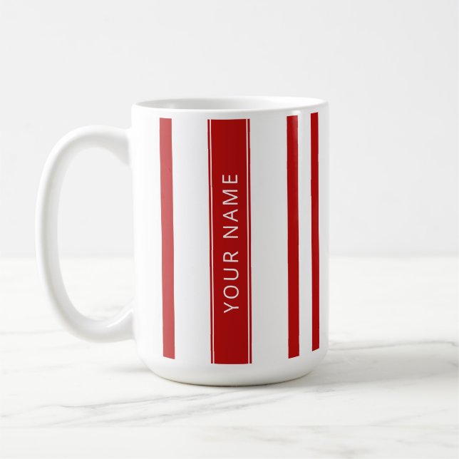 Red Vertical Stripes with Your Name Mug (Left)