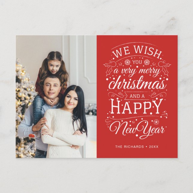 Red Very Merry Christmas Photo Holiday Postcard (Front)