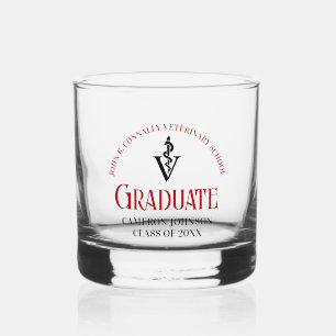 Red Veterinary School Graduation Custom Whiskey Glass
