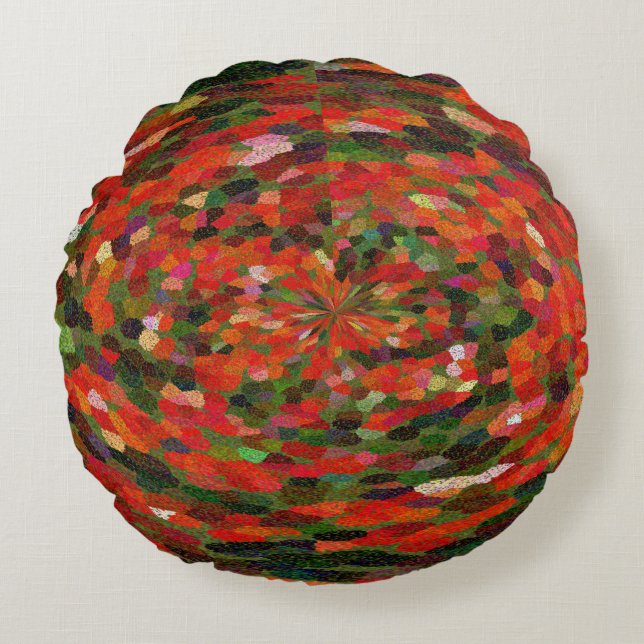Red vibrant flower abstract round pillow (Front)