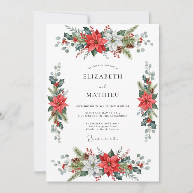 Red Vibrant Holiday Wedding Invitation (Front)