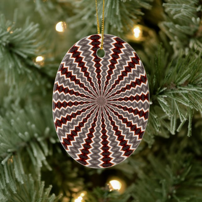 Red Vibration Kaleidoscope Pattern Ceramic Ornament (Tree)