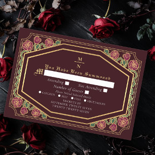 Red Victorian Gothic Roses & Thorns Wedding RSVP Enclosure Card