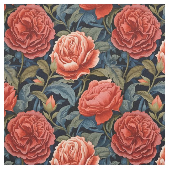 Red Victorian Roses  Fabric (Swatch)