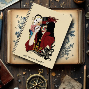 Red Victorian Steampunk Lady Vintage Octopus Notebook