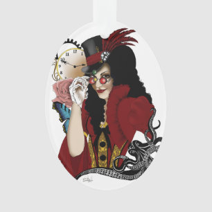 Red Victorian Steampunk Lady Vintage Octopus Ornament