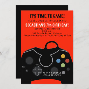 Red Video Game Boys Birthday Invitation