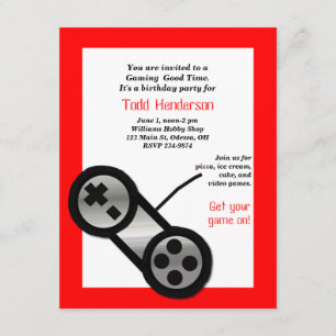 Red Video Gaming Party Invitation