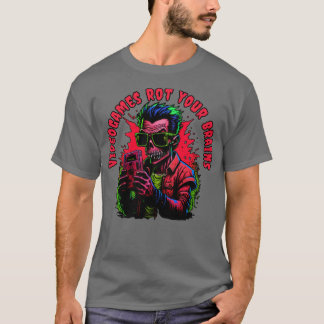 red Videogames rot your brains zombie T-Shirt