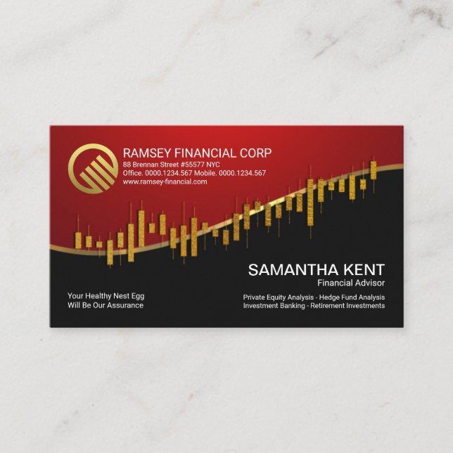 Red Vignette Gold Stock Exchange Graph Financial Business Card (Front)