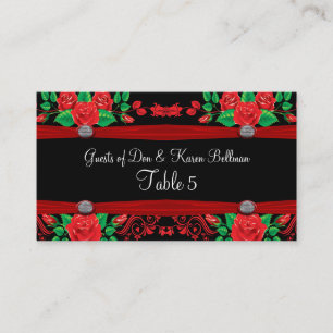 Red Vine Roses On Black Table Place Card