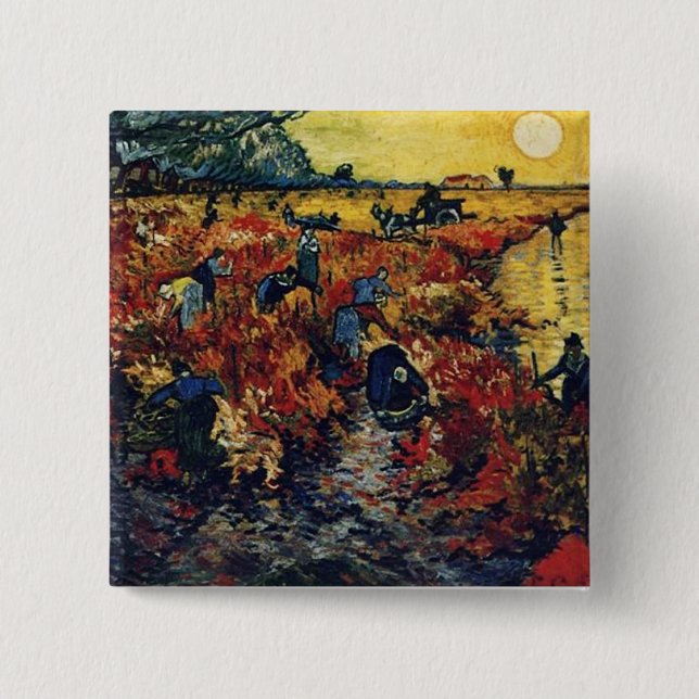 Red Vineyard, Van Gogh, 1888 2 Inch Square Button (Front)