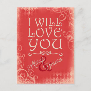 Red Vintage Always and Forever Love Postcard