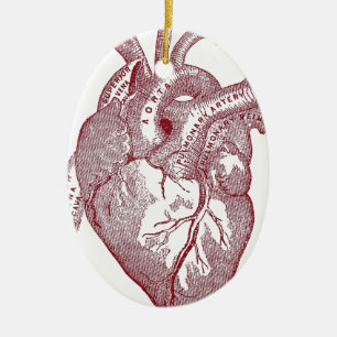 Red Vintage Anatomical Heart Ceramic Ornament