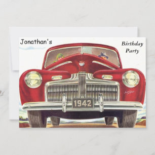 Red Vintage Auto Birthday Party Invitation
