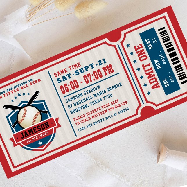 Red Vintage Baseball Ticket Birthday Invitation (Creator Uploaded)