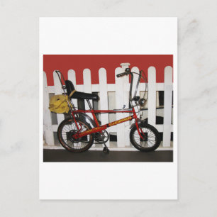 Red vintage bike  retro 1970s chopper postcard