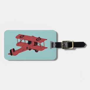 red vintage biplane luggage tag