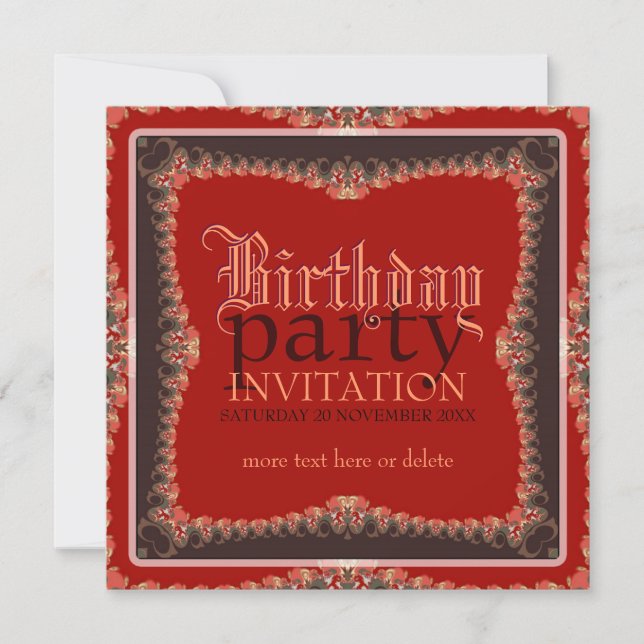 Red Vintage Bohemian Anniversaire Party Invitation (Devant)