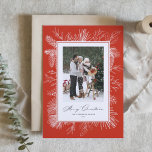 Red Vintage Botanical Frame Merry Christmas Photo  Holiday Card<br><div class="desc">Merry Christmas! Send Christmas greetings with this vintage theme holiday photo card. It features vintage line art of pinecones,  pine needles and hollies with a red background. Personalize by adding your photo,  names,  year and message. This vintage Christmas photo card is available in other colours. Matching items are available.</div>