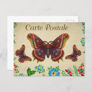 Red Vintage Butterflies Postcard