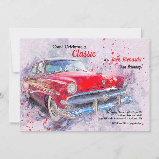 Red Vintage Car Invitation (Front)