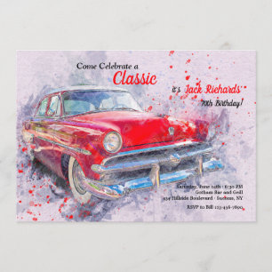 Red Vintage Car Invitation