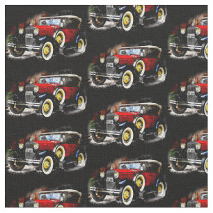 Red Vintage Car on Black  Fabric