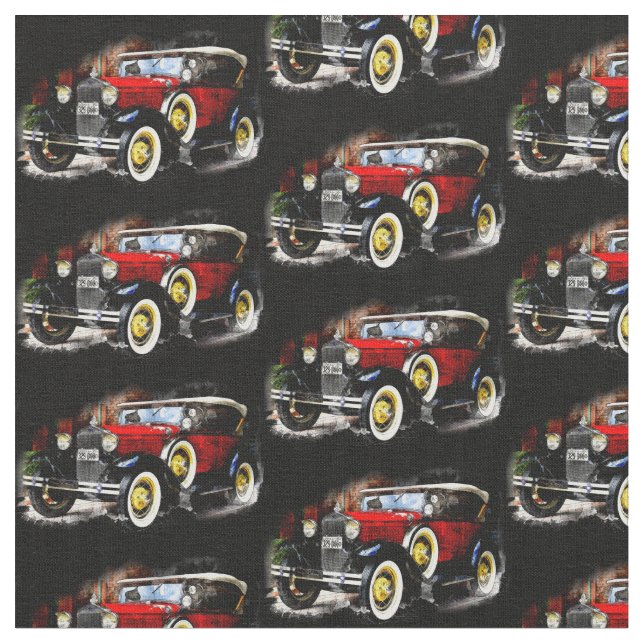 Red Vintage Car on Black  Fabric (Close Up)