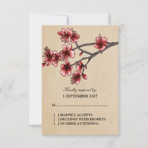 Red Vintage Cherry Blossoms RSVP Card