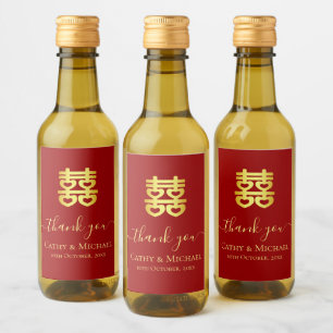 Red vintage Chinese wedding heart double happiness Wine Label