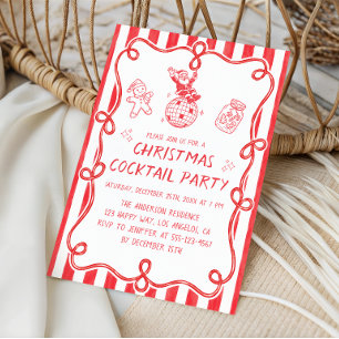 Red Vintage Christmas Cocktail Party Invitation