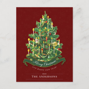 Red Vintage Christmas Tree Rustic Classic Custom  Postcard
