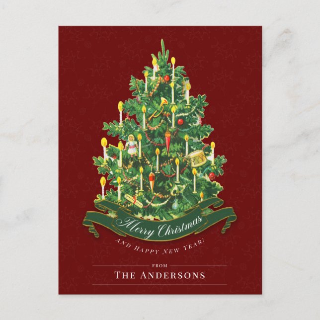Red Vintage Christmas Tree Rustic Classic Custom  Postcard (Front)