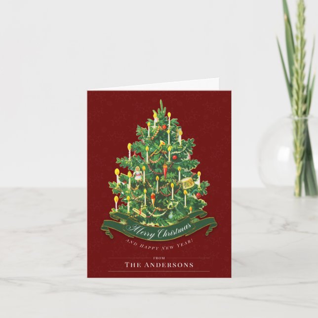 Red Vintage Classic Custom Christmas Tree Card (Front)