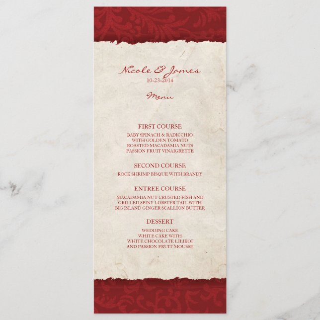 Red Vintage Country Wedding Menu (Front)