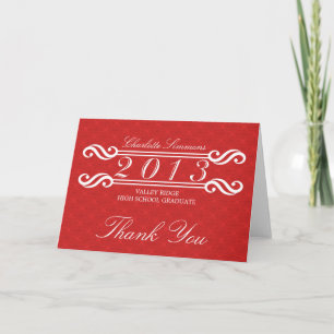 Red Vintage Damask 2013 Grad Thank You Card