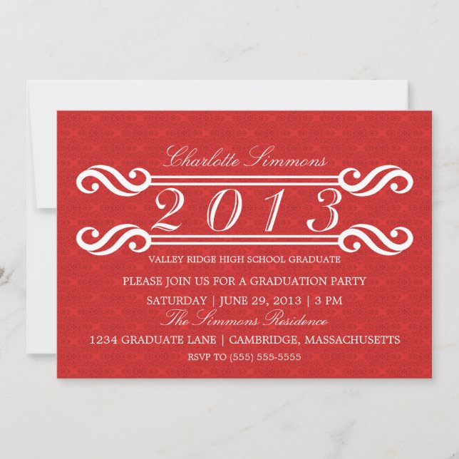 Red Vintage Damask 2013 Graduation Invitation (Front)