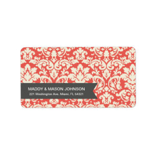 RED VINTAGE DAMASK ÉTIQUETTE DE ADRESSE