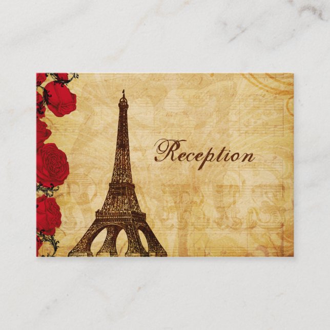 red vintage eiffel tower Paris Reception cards (Front)