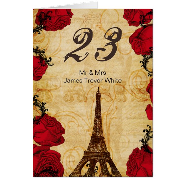 red vintage eiffel tower Paris Table Numbers (Front)