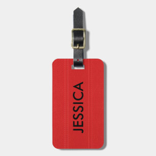 Red vintage faux leather luggage tag
