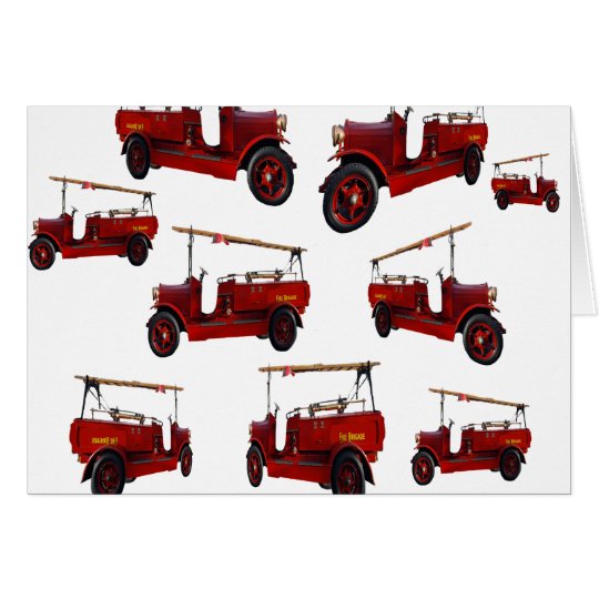Red Vintage Fire Truck Pattern, Card