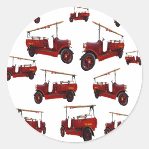 Red Vintage Fire Truck Pattern, Classic Round Sticker