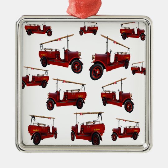 Red Vintage Fire Truck Pattern, Metal Ornament